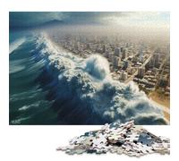 Puzzle carré de 1000 pièces représentant Une Ville engloutie par Un Tsunami, pour Adultes. Jeu éducatif en Papier, 38 x 26 cm.