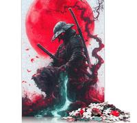 Puzzle carré de 1000 pièces Samouraï sous la lune de sang pour adultes, puzzle en bois, jouet, décoration murale, 1000 pièces (75 x 50 cm)
