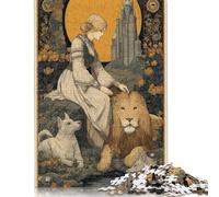 Puzzle carré de 1000 pièces « Sérénité Royale avec Animaux compagnons » pour Adultes, Puzzle en Bois, Jeu de Manipulation, 1000 pièces (75 x 50 cm)