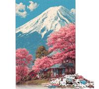 Puzzle carré de 300 pièces « Cerisiers en Fleurs à la Base du Mont Fuji » pour Adultes et Jeux éducatifs en Bois, 300 pièces (40 x 28 cm).