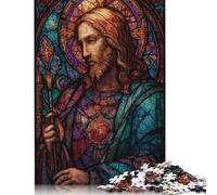 Puzzle carré de 300 pièces représentant des icônes religieuses en vitrail, pour Adultes et Jeux éducatifs en Bois (40 x 28 cm).