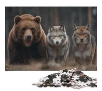 Puzzle carré de 300 pièces représentant Un Trio Sauvage : Ours, Loup et Lynx. Jeu éducatif en Bois pour Adultes et Jeux familiaux. 300 pièces (40 x 28 cm).