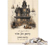 Puzzle carré de 300 pièces sur Le thème d'halloween hanté, pour Adultes et Puzzles en Bois, idéal comme Cadeau de Noël (40 x 28 cm).