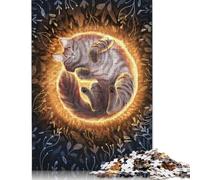 Puzzle carré de 500 pièces avec chat brillant pour adultes et puzzle en bois, jeu éducatif, jouet de défi, 500 pièces (52 x 38 cm)