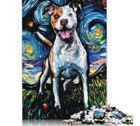 Puzzle carré de 500 pièces avec chien et nuit étoilée, pitbull, pour adultes, puzzle en bois, jeu éducatif pour enfants, 500 pièces (52 x 38 cm)