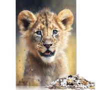 Puzzle carré de 500 pièces avec esquisse d'eau de lion pour adultes, puzzle en bois, jeu éducatif pour enfants, 500 pièces (52 x 38 cm)