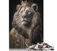 Puzzle carré de 500 pièces avec IA générative sur le thème du lion pour adultes et puzzles en bois 500 pièces (52 x 38 cm)