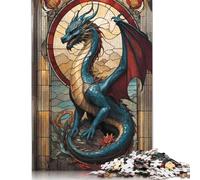 Puzzle carré de 500 pièces avec mythes de dragon et animaux pour adultes, puzzle en bois, jeu éducatif pour enfants, 500 pièces (52 x 38 cm)