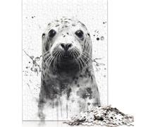 Puzzle carré de 500 pièces avec thème « Seal Beauty » et aquarelle pour adultes et enfants, en bois, cadeau de Noël, 500 pièces (52 x 38 cm)