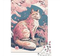Puzzle carré de 500 pièces Chat Fleurs de Cerisier Japon2 pour Adultes et Jeu éducatif en Bois 500 pièces (52x38cm)