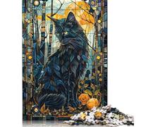 Puzzle carré de 500 pièces chat mystique en verre pour adultes, puzzle en bois, jouet de divertissement familial, 500 pièces (52 x 38 cm)