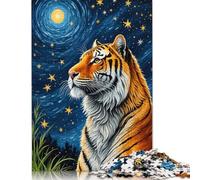 Puzzle carré de 500 pièces de nuit étoilée tigre pour adultes et en bois, activité familiale, 500 pièces (52 x 38 cm)