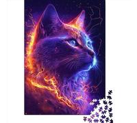 Puzzle carré de 500 pièces en Bois, Motif Chat néon coloré, pour Adultes, décoration Murale, Cadeau de Noël (52 x 38 cm).