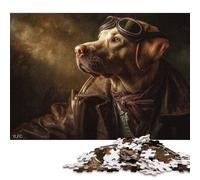 Puzzle carré de 500 pièces en Bois représentant Un Chien aviateur, des Lunettes et Une Veste en Cuir, idéal pour Adultes. Jeu éducatif et ludique. (52 x 38 cm)