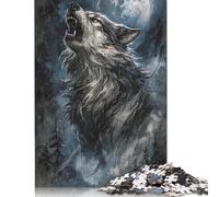 Puzzle carré de 500 pièces « Le hurlement du Loup au Clair de Lune » pour Adultes, Puzzle en Bois, Jeu de Manipulation, 500 pièces (52 x 38 cm)