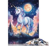 Puzzle carré de 500 pièces Licorne Magique au Clair de Lune pour Adultes et Puzzles en Bois pour Cadeaux de Noël 500 pièces (52x38cm)
