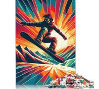 Puzzle carré de 500 pièces pour Adultes, Motif Snowboard, Coucher de Soleil, Puzzle en Bois, Jeu Stimulant, 500 pièces (52 x 38 cm), Cadeaux de Noël