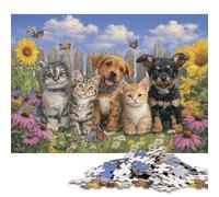 Puzzle carré de 500 pièces représentant d'adorables Animaux de Compagnie dans Un Jardin, en Bois, pour Adultes, Jeu éducatif Familial, 500 pièces (52 x 38 cm)