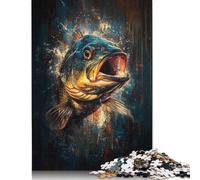 Puzzle carré de 500 pièces représentant des Poissons Abstraits, en Bois, pour Adultes et Enfants (52 x 38 cm).