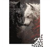 Puzzle carré de 500 pièces représentant Deux Loups Qui se Battent, en Bois, idéal pour Les Adultes. Cadeau de Noël Parfait pour Les Adultes. Dimensions : 52 x 38 cm.