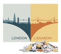 Puzzle carré de 500 pièces représentant Les Silhouettes des Villes de Londres et Lisbonne, en Bois, pour Adultes, Jouet éducatif (52 x 38 cm).