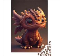 Puzzle carré de 500 pièces représentant Un Adorable Dragon Brun (52 x 38 cm), en Bois, idéal pour Adultes. Décoration Murale et Cadeau de Noël.
