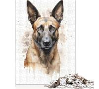 Puzzle carré de 500 pièces représentant un berger belge Malinois pour adultes, puzzle en bois, jeu éducatif pour enfants, 500 pièces (52 x 38 cm)