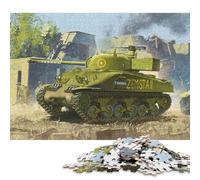 Puzzle carré de 500 pièces représentant Un Char M4 Sherman Panzer, en Bois, pour Adultes et activités familiales (52 x 38 cm).
