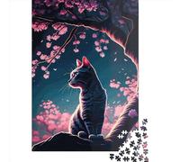 Puzzle carré de 500 pièces représentant Un Chat, Style Japonais, pour Adultes et Jeux éducatifs en Bois (52 x 38 cm).