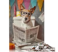 Puzzle carré de 500 pièces représentant Un Chien lisant Un Journal, en Bois, pour Adultes, Jeu éducatif Familial, 500 pièces (52 x 38 cm)