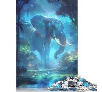 Puzzle carré de 500 pièces représentant Un éléphant Bleu dans la forêt, pour Adultes et Jeux éducatifs en Bois, 500 pièces (52 x 38 cm).