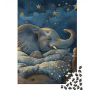 Puzzle carré de 500 pièces représentant Un éléphant endormi, en Bois, idéal comme Cadeau de Noël pour Adultes. Dimensions : 52 x 38 cm.
