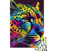 Puzzle carré de 500 pièces représentant Un guépard, Style Pop Art Animalier, en Bois, pour Adultes, Jouet éducatif (52 x 38 cm).
