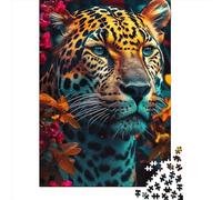 Puzzle carré de 500 pièces représentant Un Jaguar Orange en Gros Plan, en Bois, pour Adultes. Jeu de Puzzle Stimulant. 500 pièces (52 x 38 cm). Idée Cadeau de Noël.