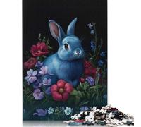 Puzzle carré de 500 pièces représentant Un Lapin Bleu Baroque dans Un Jardin Fleuri, en Bois, pour Adultes et Toute la Famille (52 x 38 cm).