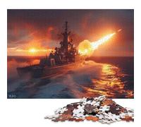 Puzzle carré de 500 pièces représentant Un Navire de Guerre lançant des Missiles, Jeu éducatif en Bois pour Adultes et Enfants (500 pièces, 52 x 38 cm).