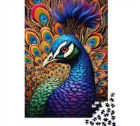 Puzzle carré de 500 pièces représentant Un Paon, en Bois, pour Adultes et décoration intérieure (52 x 38 cm).