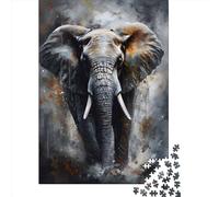 Puzzle carré de 500 pièces représentant Un Portrait d'éléphant à l'huile, en Bois, pour Adultes et décoration intérieure (52 x 38 cm).