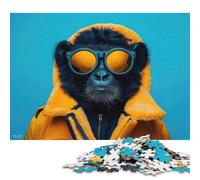 Puzzle carré de 500 pièces représentant Un Singe Cool avec des Lunettes, en Bois, pour Adultes, décoration Murale, Cadeau de Noël, 500 pièces (52 x 38 cm)
