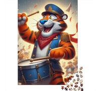 Puzzle carré de 500 pièces représentant Un Tigre Qui Tambourine pour Adultes, Puzzle en Bois idéal pour Noël (52 x 38 cm)