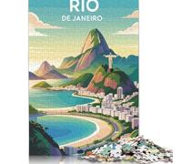 Puzzle carré de 500 pièces représentant Une Affiche de Voyage de Rio de Janeiro, en Bois, idéal pour Les Adultes et Les Cadeaux de Noël (52 x 38 cm).