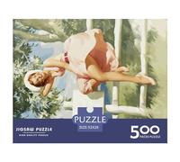 Puzzle carré de 500 pièces représentant Une Fille avec Une Affiche rétro pour Adultes et Puzzles en Bois pour Cadeaux de Noël 500 pièces (52 x 38 cm)
