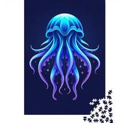 Puzzle carré de 500 pièces représentant Une Pieuvre Lumineuse, en Bois, idéal pour Les Adultes et Les Cadeaux de Noël (52 x 38 cm).