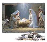 Puzzle carré de 500 pièces sur Le thème de la Naissance Divine dans Une étable, en Bois, pour Adultes et activités familiales (52 x 38 cm).