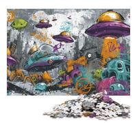 Puzzle carré de 500 pièces sur Le thème de l'invasion Extraterrestre et des Graffitis, en Bois, pour Adultes et décoration intérieure (52 x 38 cm).