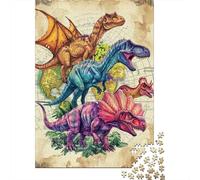 Puzzle carré de 500 pièces sur Le thème des Dinosaures pour Adultes, Puzzle en Bois, Jeu de Manipulation, 500 pièces (52 x 38 cm)