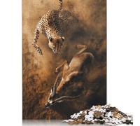 Puzzle carré de chasse au guépard et gazelle pour adultes, puzzle en bois, puzzle éducatif, jeu familial, 500 pièces (52 x 38 cm)
