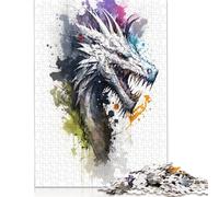 Puzzle carré de dragon de 1000 pièces pour adultes et puzzle en bois pour cadeaux de Noël 38x26 cm/1000 pièces