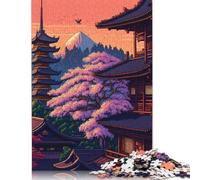 Puzzle carré de style pixel art japonais de 1000 pièces pour adultes et puzzles en bois pour enfants, cadeaux de Noël, 1000 pièces (75x50 cm)