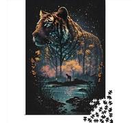 Puzzle carré Double Exposition Tigre 1000 pièces pour Adultes, Puzzle en Bois, Jeu de Manipulation, 1000 pièces (75 x 50 cm)